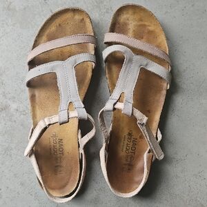 Women's Gray and Tan Comfort Leather Sandals Naot